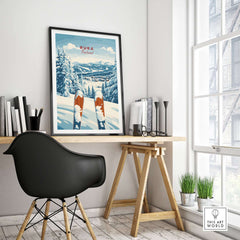 Ruka Ski Poster showcasing snowy mountains, perfect for winter sports enthusiasts and nature lovers.