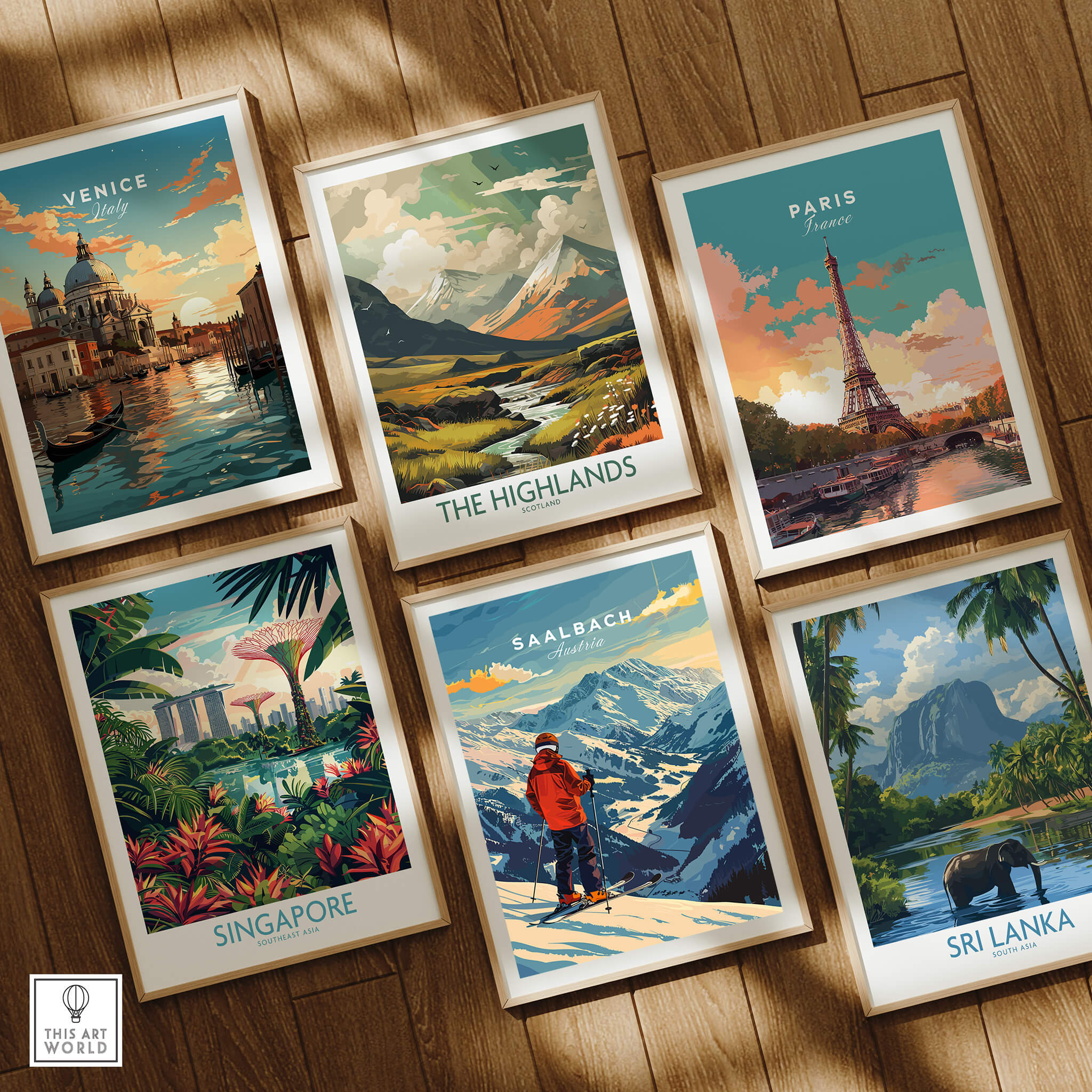 Saalbach Ski Poster- Austria among other travel destination posters in a stylish display.