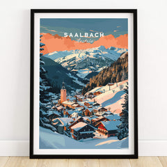 Saalbach Wall Art Print showcasing the stunning alpine village of Saalbach in winter scenery.