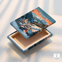 Saalbach Wall Art Print beautiful ski poster showcasing the stunning alpine village of Saalbach in vibrant colors.