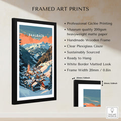 Saalbach Wall Art Print featuring a framed ski poster of the alpine village of Saalbach, perfect for home or office decor.