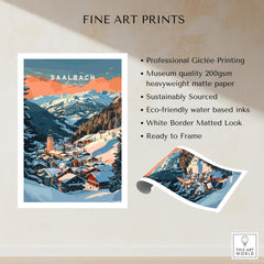 Saalbach Wall Art Print featuring a picturesque ski scene from Saalbach village in the Alps.