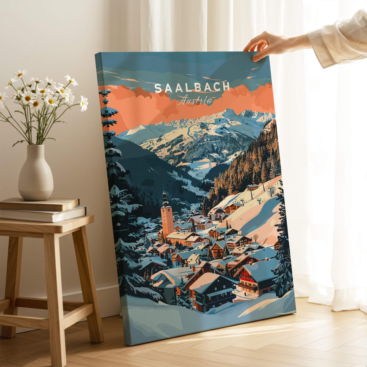 Saalbach Wall Art Print showcasing the picturesque alpine village of Saalbach, perfect for any home or office decor.