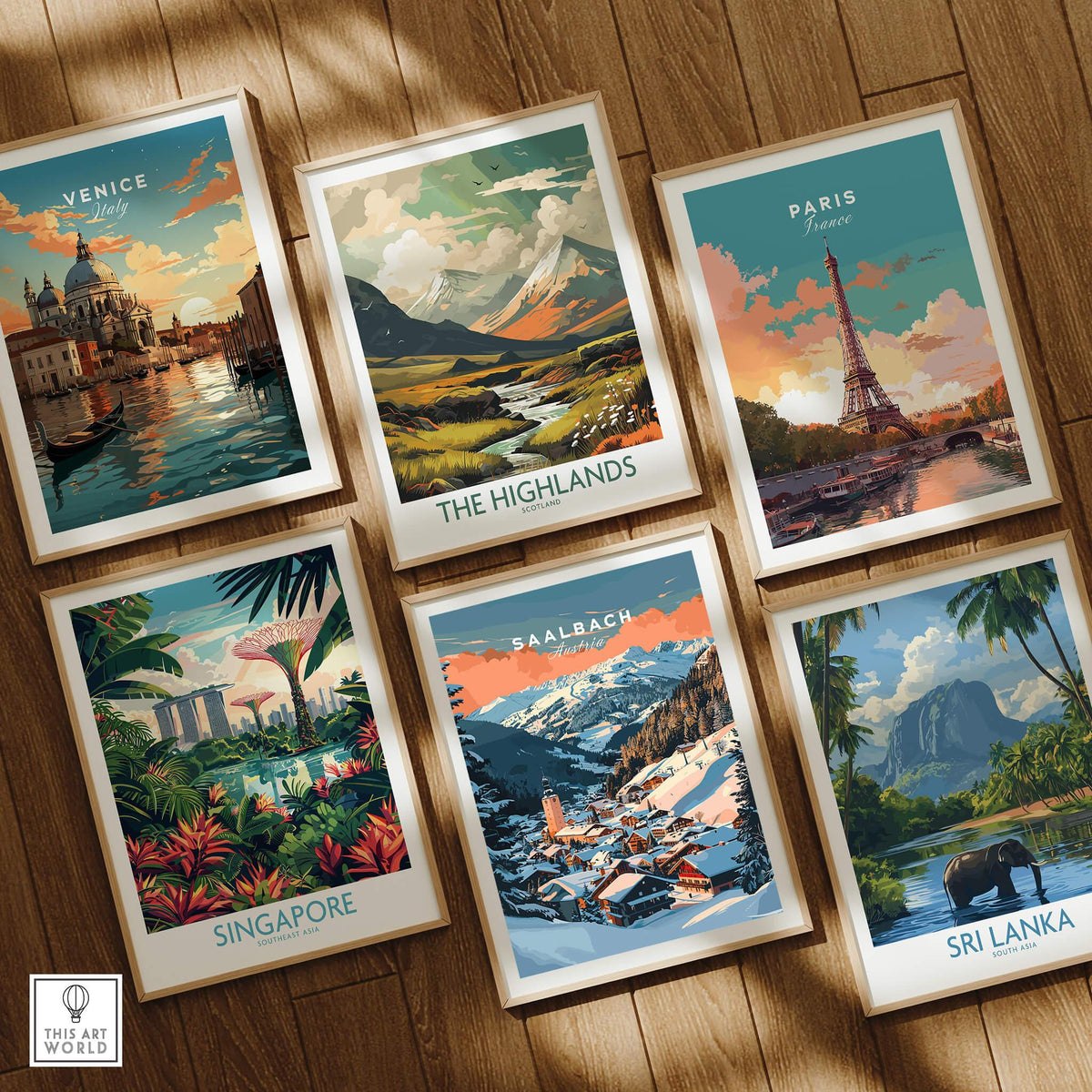 Saalbach Wall Art Print showcasing the picturesque alpine village in a stunning ski poster collection.
