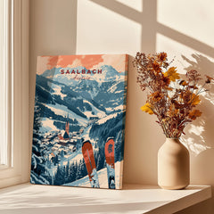 Saalbach Print Austria ski poster showcasing the beautiful snowy landscape and ski slopes in Saalbach, Austria.