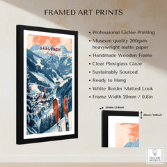 Saalbach Print Austria ski poster framed art print with professional Giclée printing and sustainable materials.