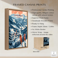 Saalbach Print Austria framed canvas art showcasing beautiful snowy landscape and ski slopes.