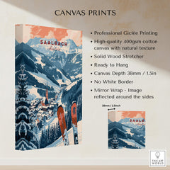 Saalbach Print Austria canvas print showcasing snowy mountains and ski slopes, ready to hang for ski enthusiasts.