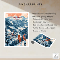 Saalbach Print Austria ski poster featuring professional Giclée printing and eco-friendly inks.