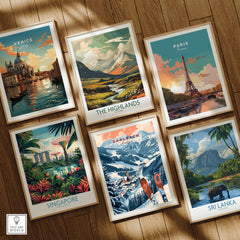 Saalbach Print Austria featured among travel posters of Venice, Paris, Singapore, The Highlands, and Sri Lanka.