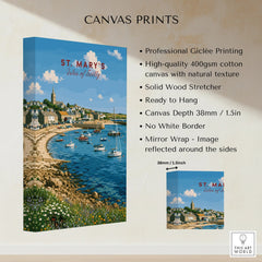 St Mary's Isles of Scilly Harbour Travel Poster — canvas print stretched cotton canvas details