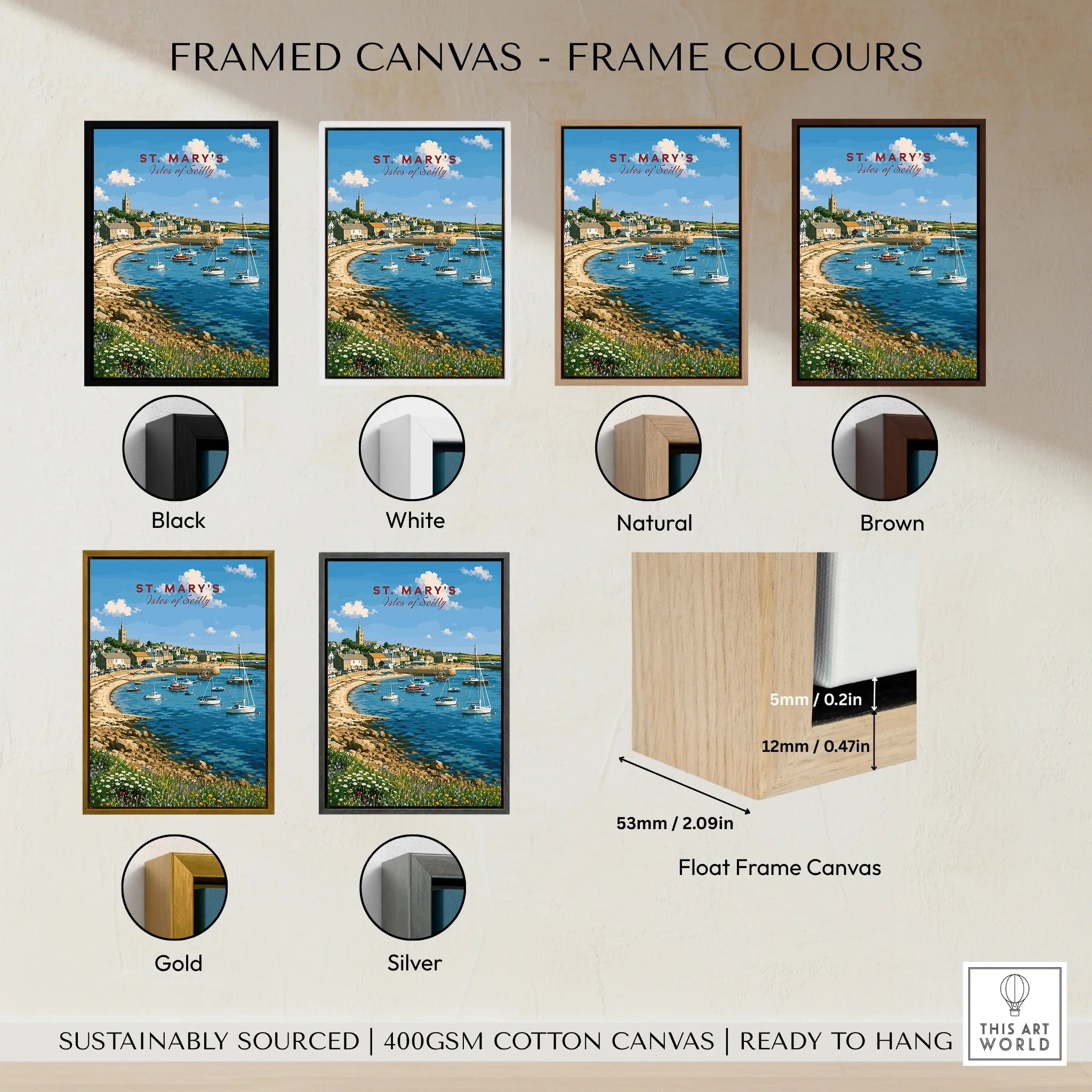 St Mary's Isles of Scilly Harbour Travel Poster — framed canvas float frame colour options