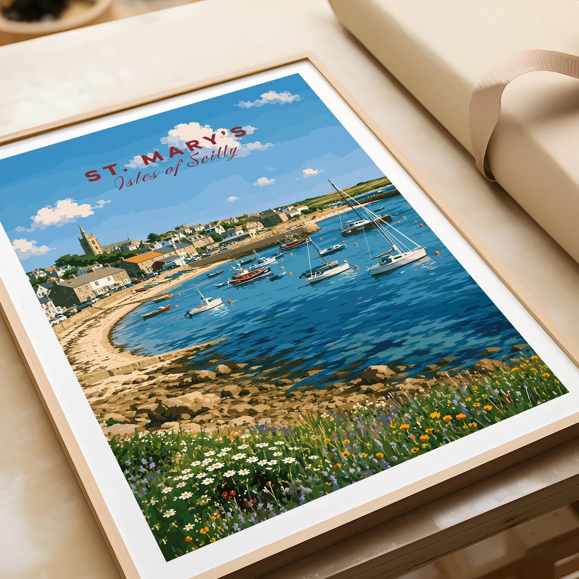 St Mary's Isles of Scilly Harbour Travel Poster — framed art print closeup gift unwrapped natural frame