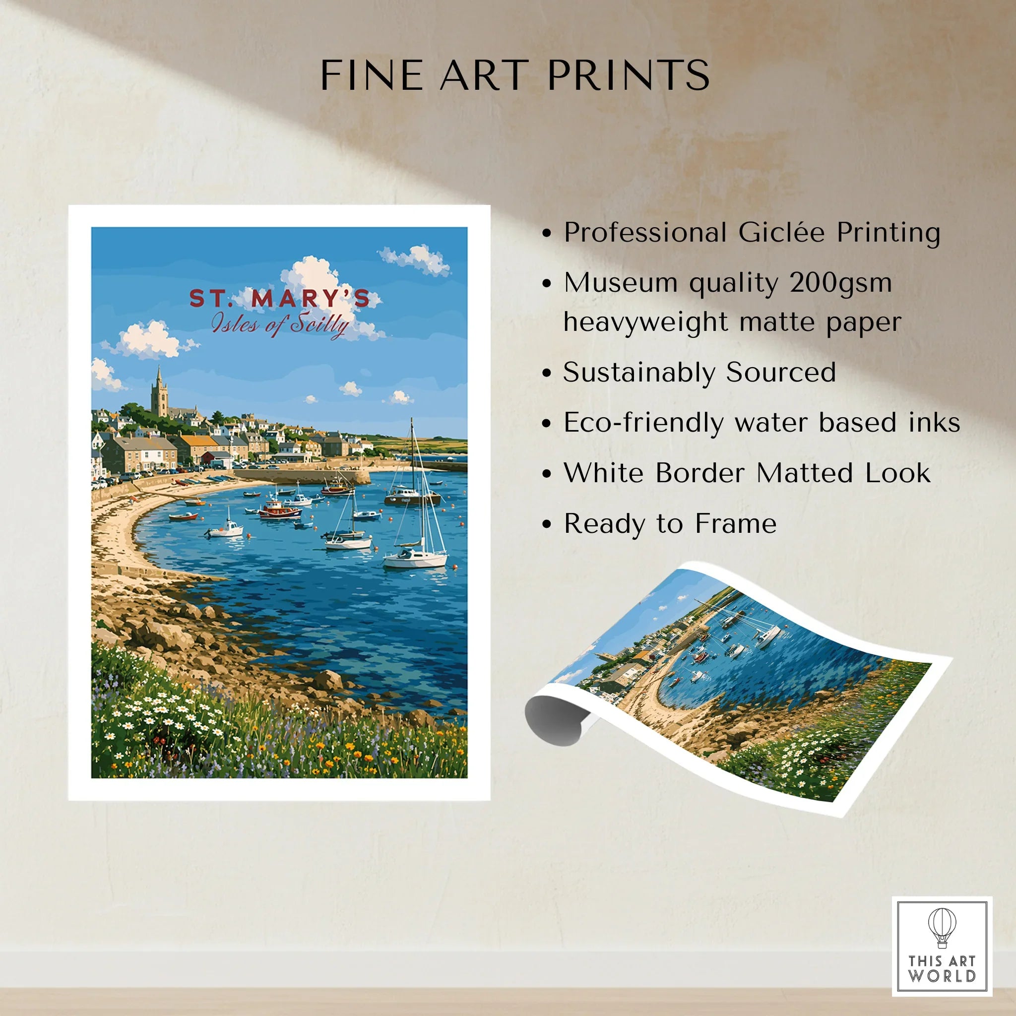 St Mary's Isles of Scilly Harbour Travel Poster — fine art print unframed quality details