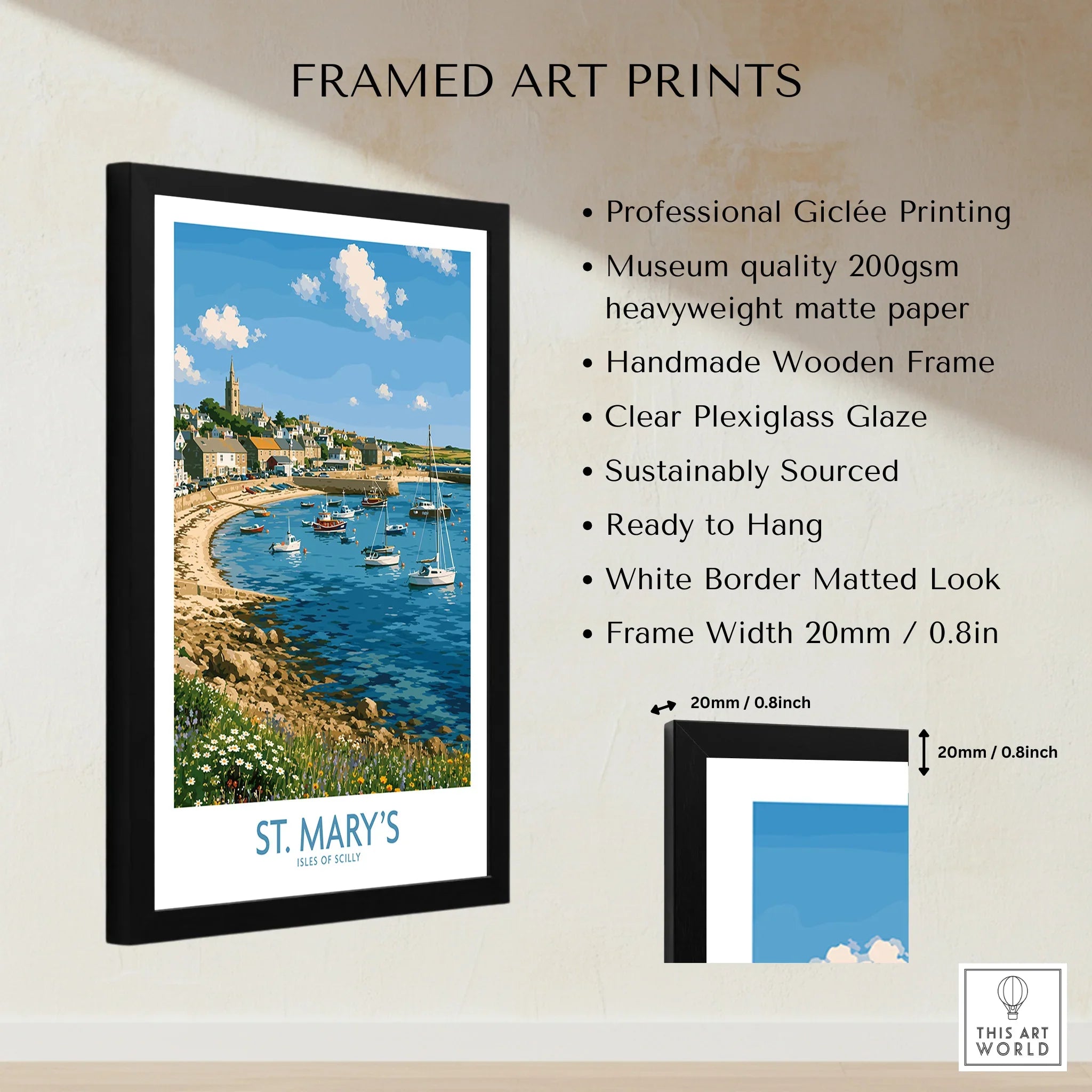 St Mary's Isles of Scilly Town Wall Art — framed print details measurements quality details