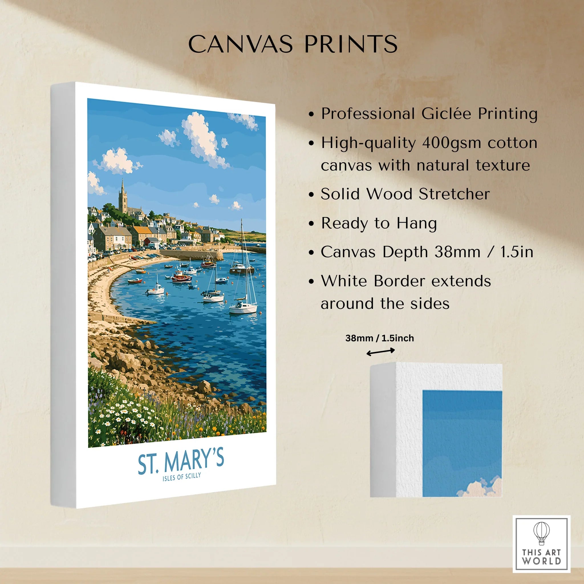 St Mary's Isles of Scilly Town Wall Art — canvas print stretched cotton canvas details