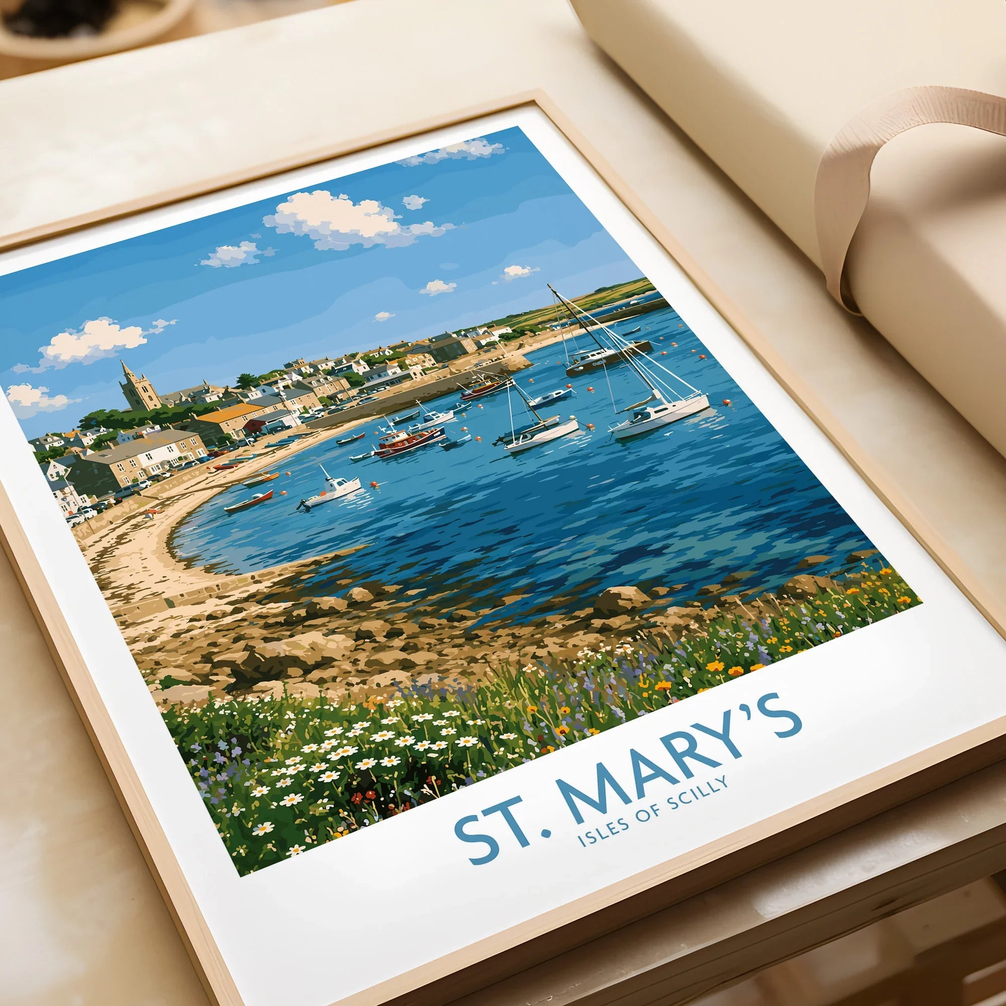 St Mary's Isles of Scilly Town Wall Art — framed art print closeup gift unwrapped natural frame