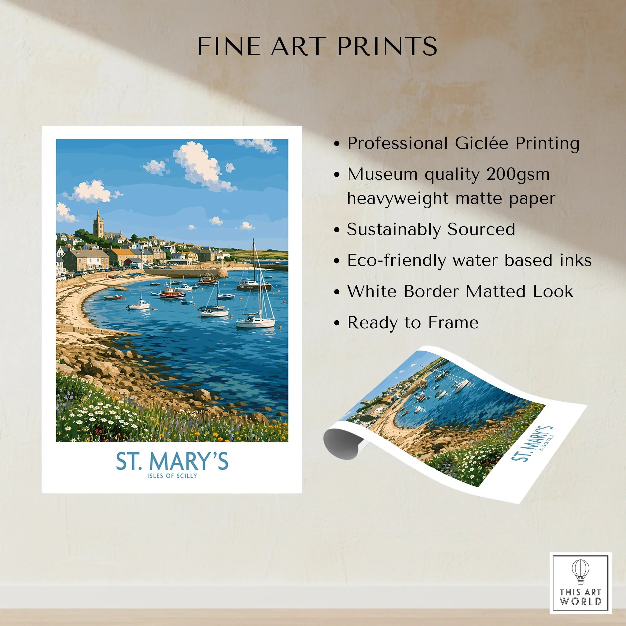 St Mary's Isles of Scilly Town Wall Art — fine art print unframed quality details