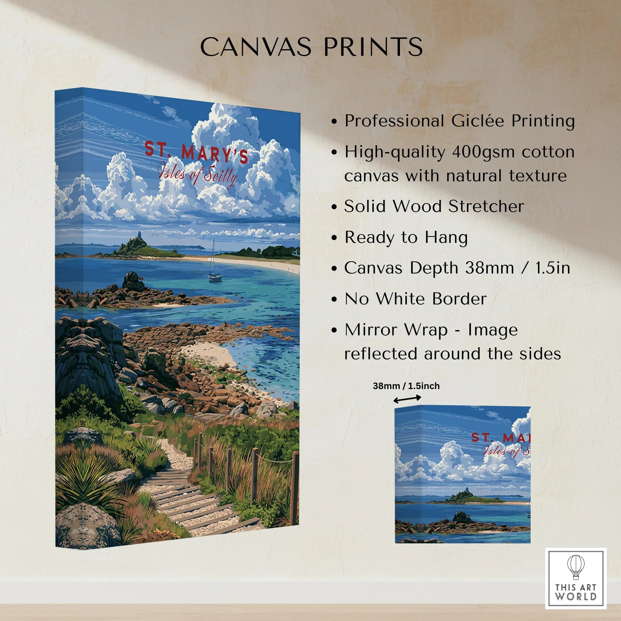 St Mary's Isles of Scilly Coast Path Travel Poster — canvas print stretched cotton canvas details