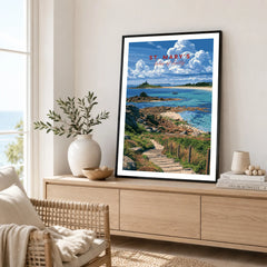 St Mary's Isles of Scilly Coast Path Travel Poster — framed artwork living room lifestyle setting