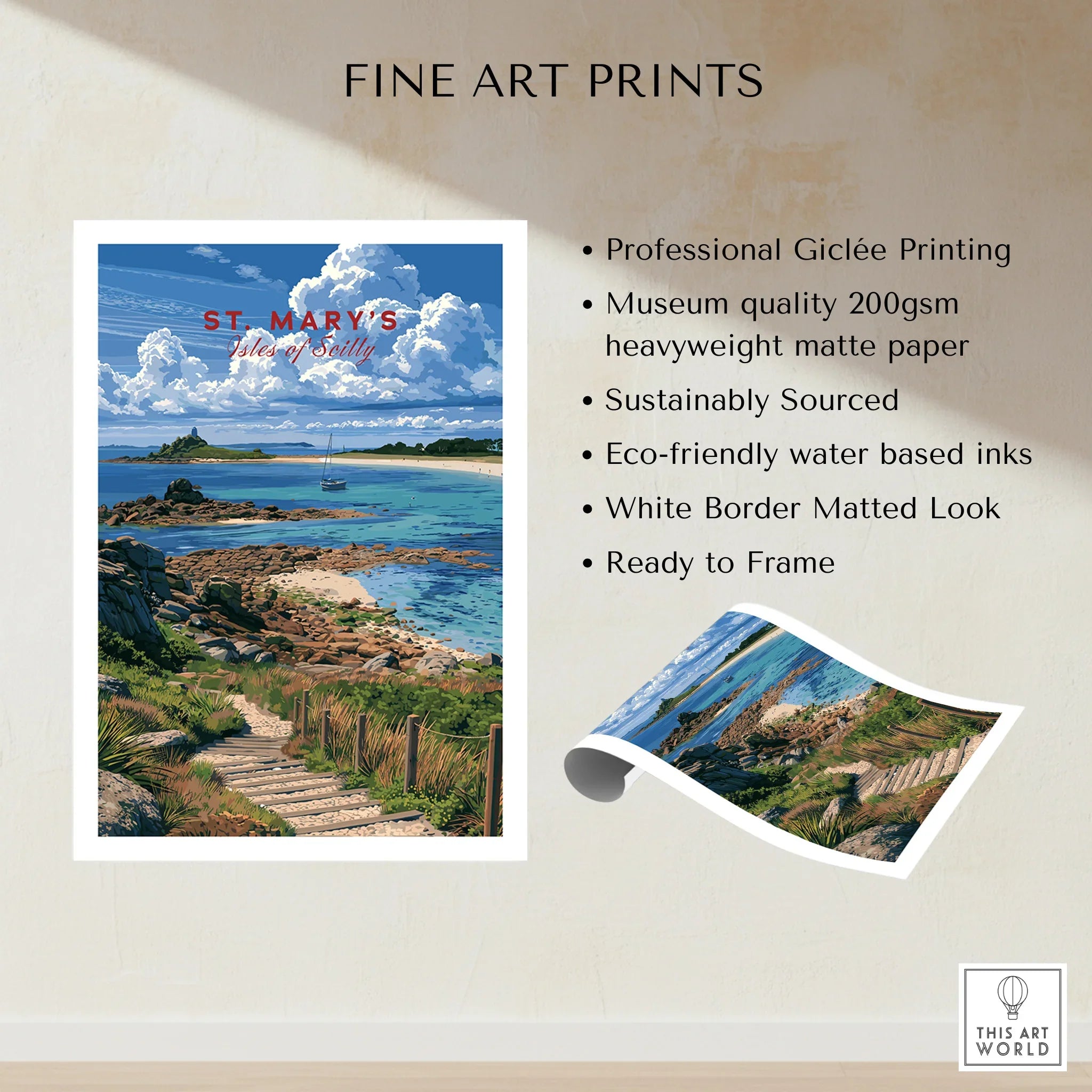 St Mary's Isles of Scilly Coast Path Travel Poster — fine art print unframed quality details