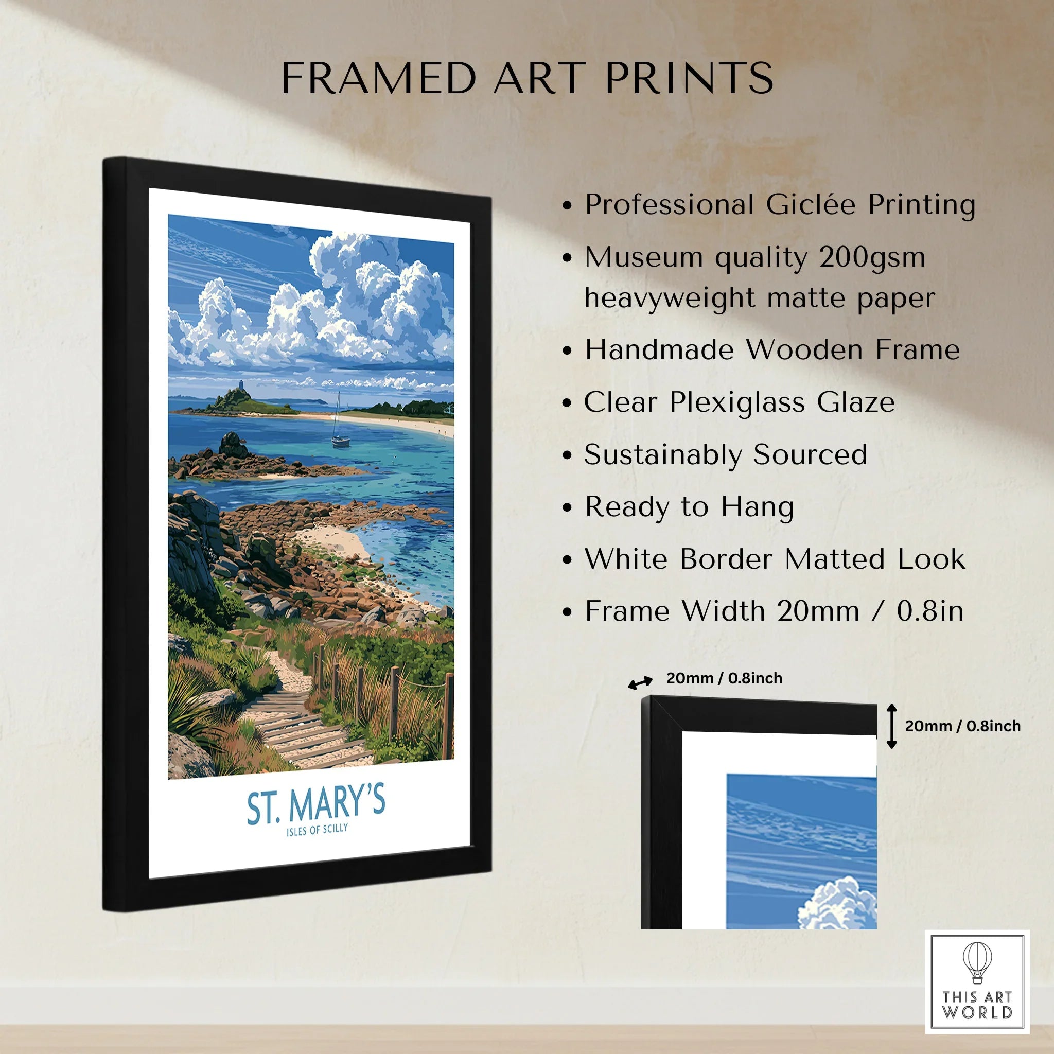 St Mary's Isles of Scilly Headland Wall Art — framed print details measurements quality details
