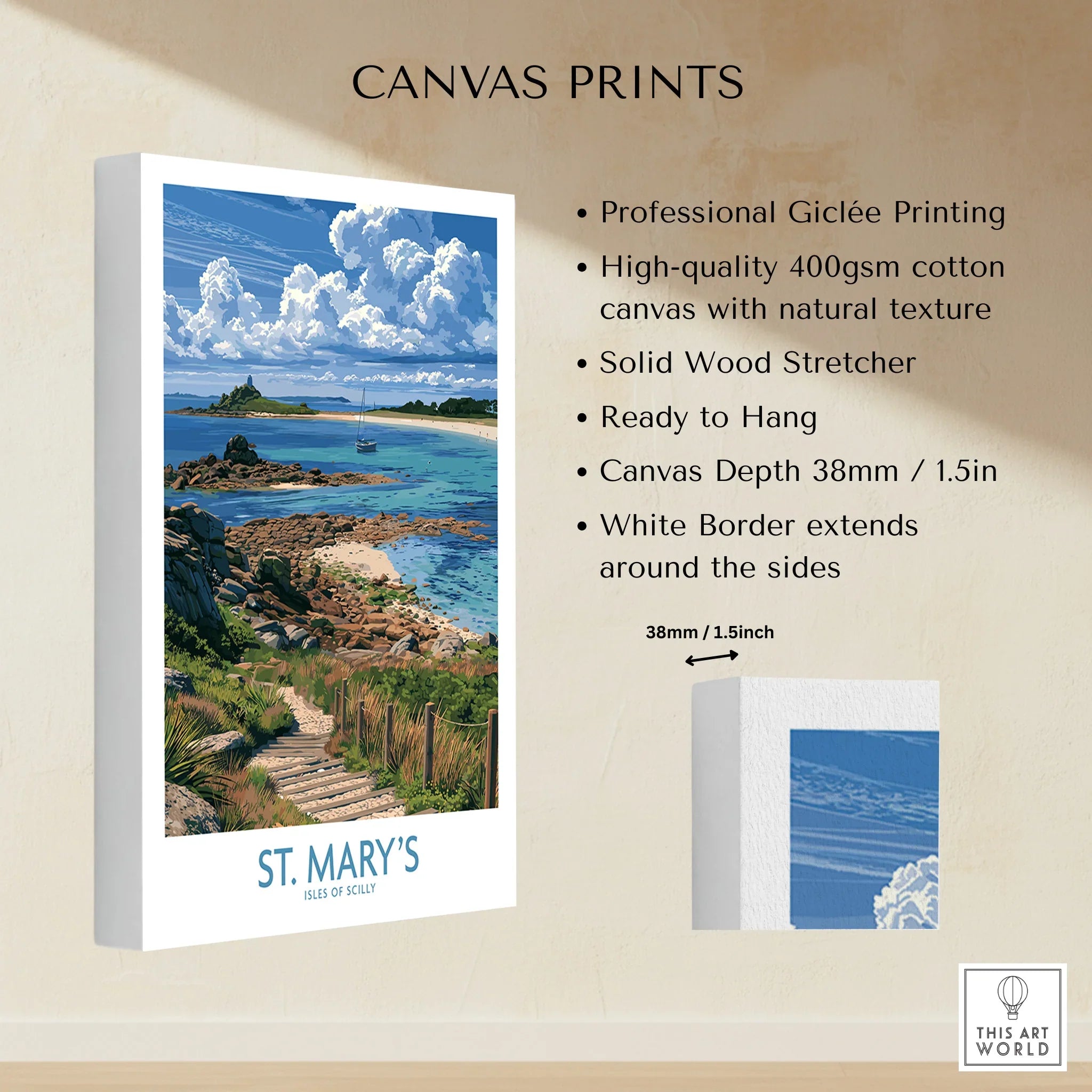 St Mary's Isles of Scilly Headland Wall Art — canvas print stretched cotton canvas details