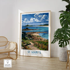 St Mary's Isles of Scilly Headland Wall Art — large framed print room setting chair plant