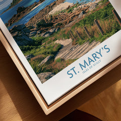 St Mary's Isles of Scilly Headland Wall Art — closeup framed canvas natural wood floating frame