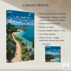 St Mary's Isles of Scilly Bay Travel Poster — canvas print stretched cotton canvas details