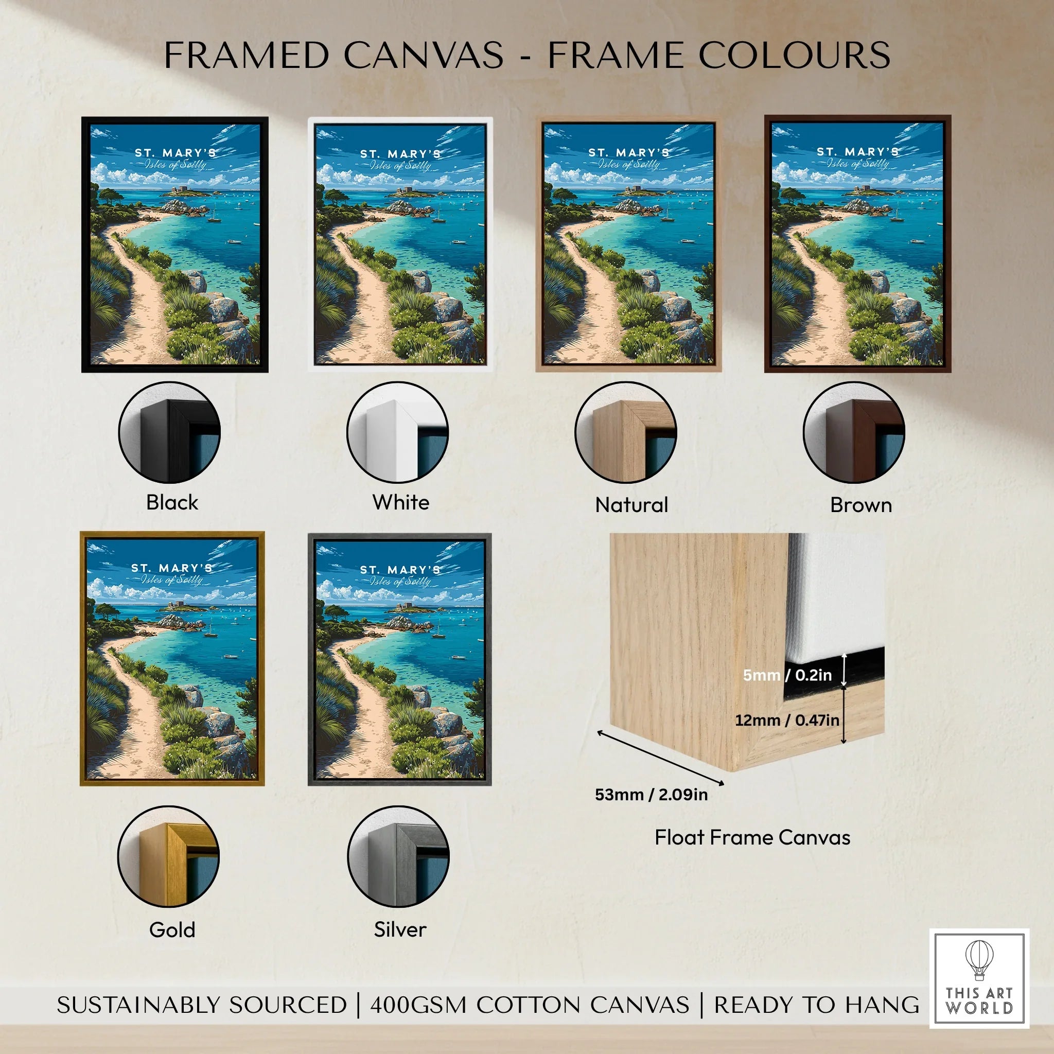 St Mary's Isles of Scilly Bay Travel Poster — framed canvas float frame colour options