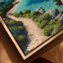 St Mary's Isles of Scilly Bay Travel Poster — closeup framed canvas natural wood floating frame
