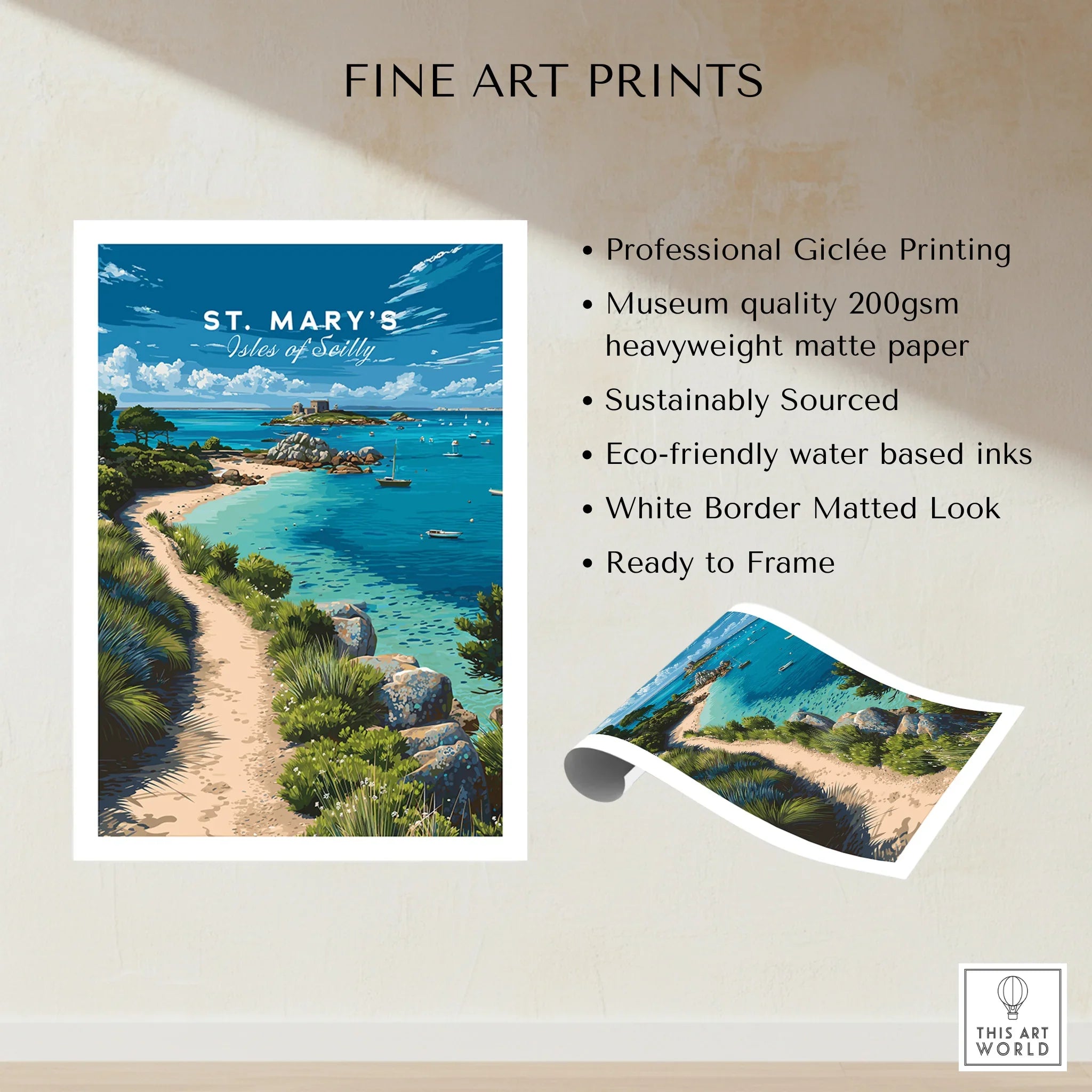 St Mary's Isles of Scilly Bay Travel Poster — fine art print unframed quality details
