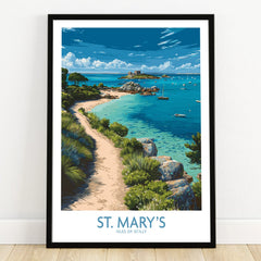 St Mary's Isles of Scilly Cove Wall Art — art print in black frame on wooden floor