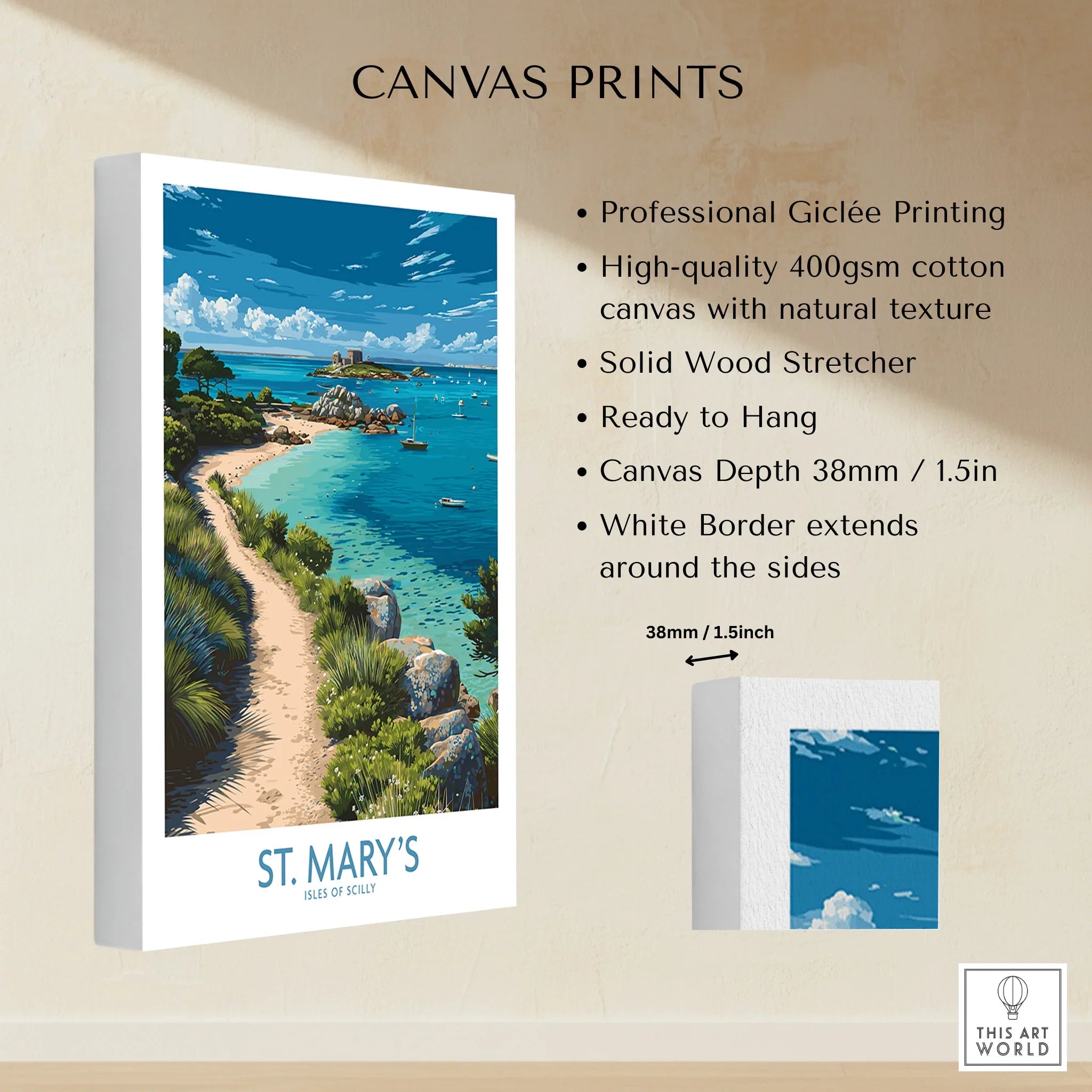 St Mary's Isles of Scilly Cove Wall Art — canvas print stretched cotton canvas details