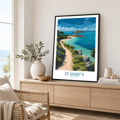 St Mary's Isles of Scilly Cove Wall Art — framed artwork living room lifestyle setting