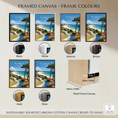 St Mary's Isles of Scilly Beach Travel Poster — framed canvas float frame colour options