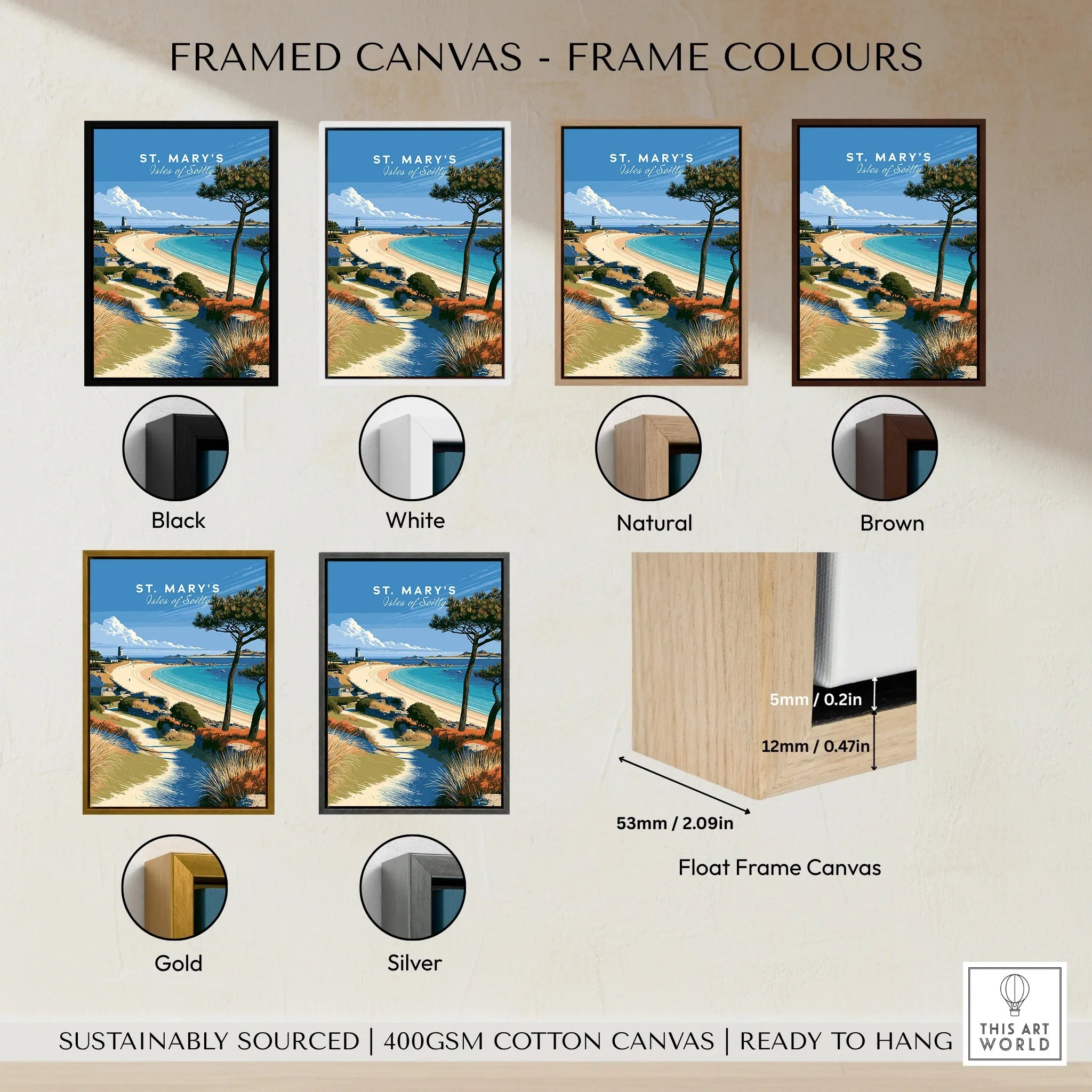 St Mary's Isles of Scilly Beach Travel Poster — framed canvas float frame colour options