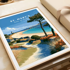 St Mary's Isles of Scilly Beach Travel Poster — framed art print closeup gift unwrapped natural frame
