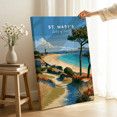 St Mary's Isles of Scilly Beach Travel Poster — canvas print mirror edge hand holding room setting