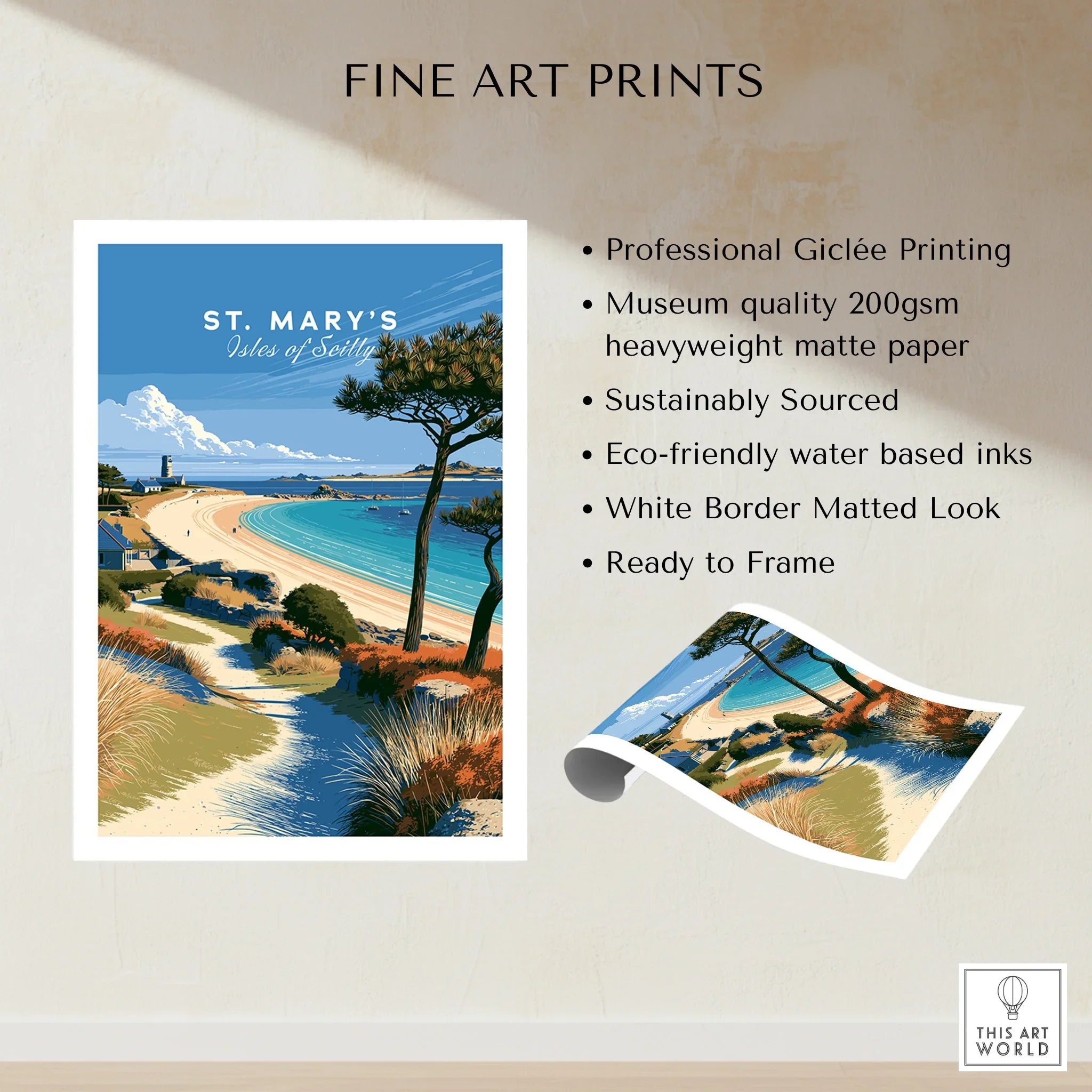 St Mary's Isles of Scilly Beach Travel Poster — fine art print unframed quality details
