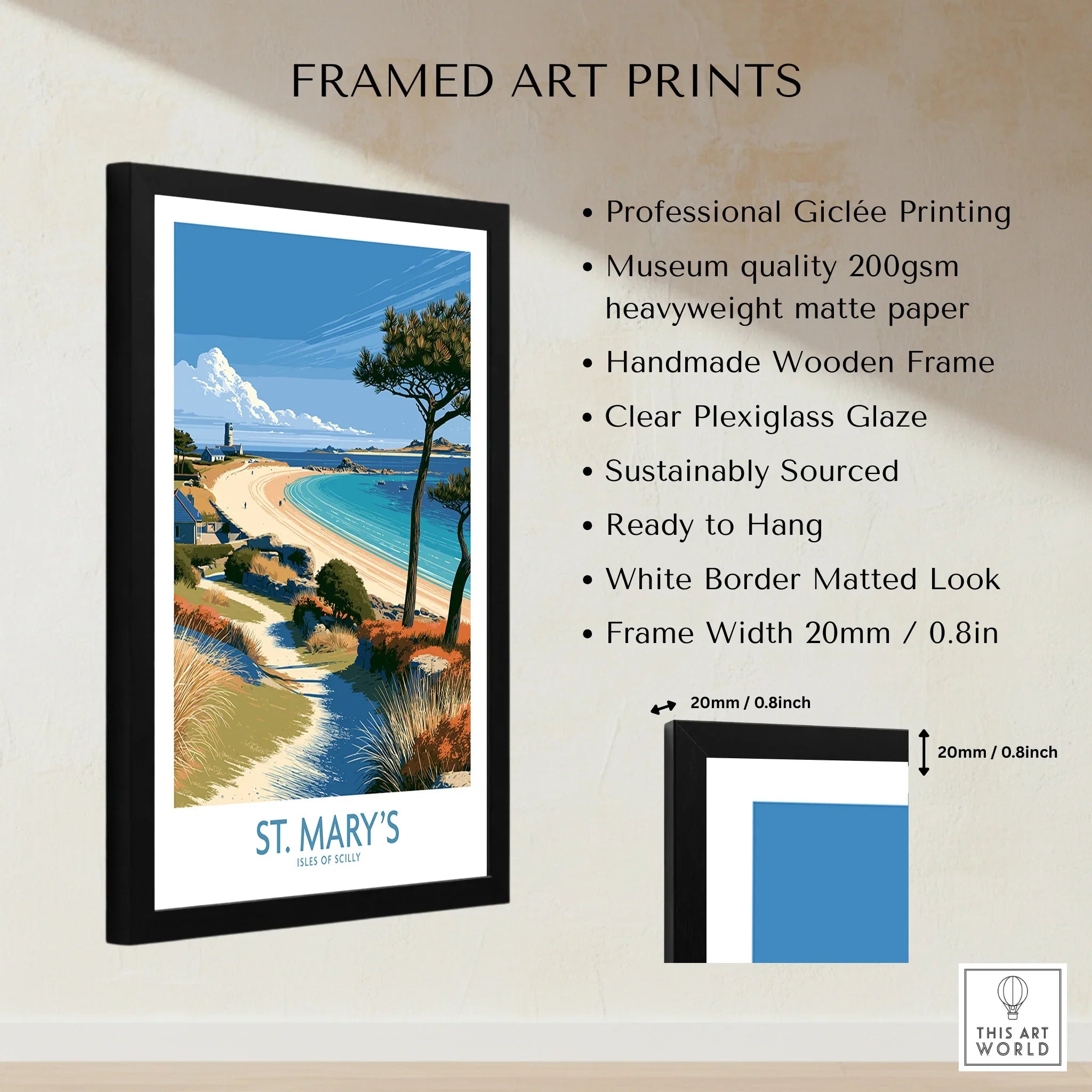 St Mary's Isles of Scilly Lighthouse Wall Art — framed print details measurements quality details