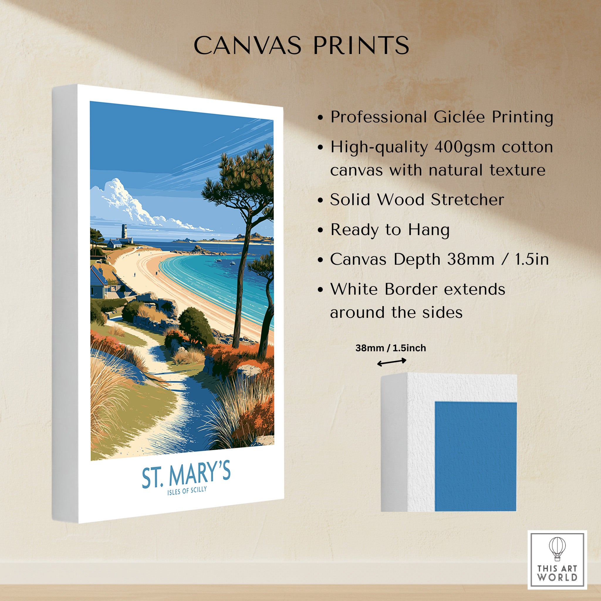 St Mary's Isles of Scilly Lighthouse Wall Art — canvas print stretched cotton canvas details