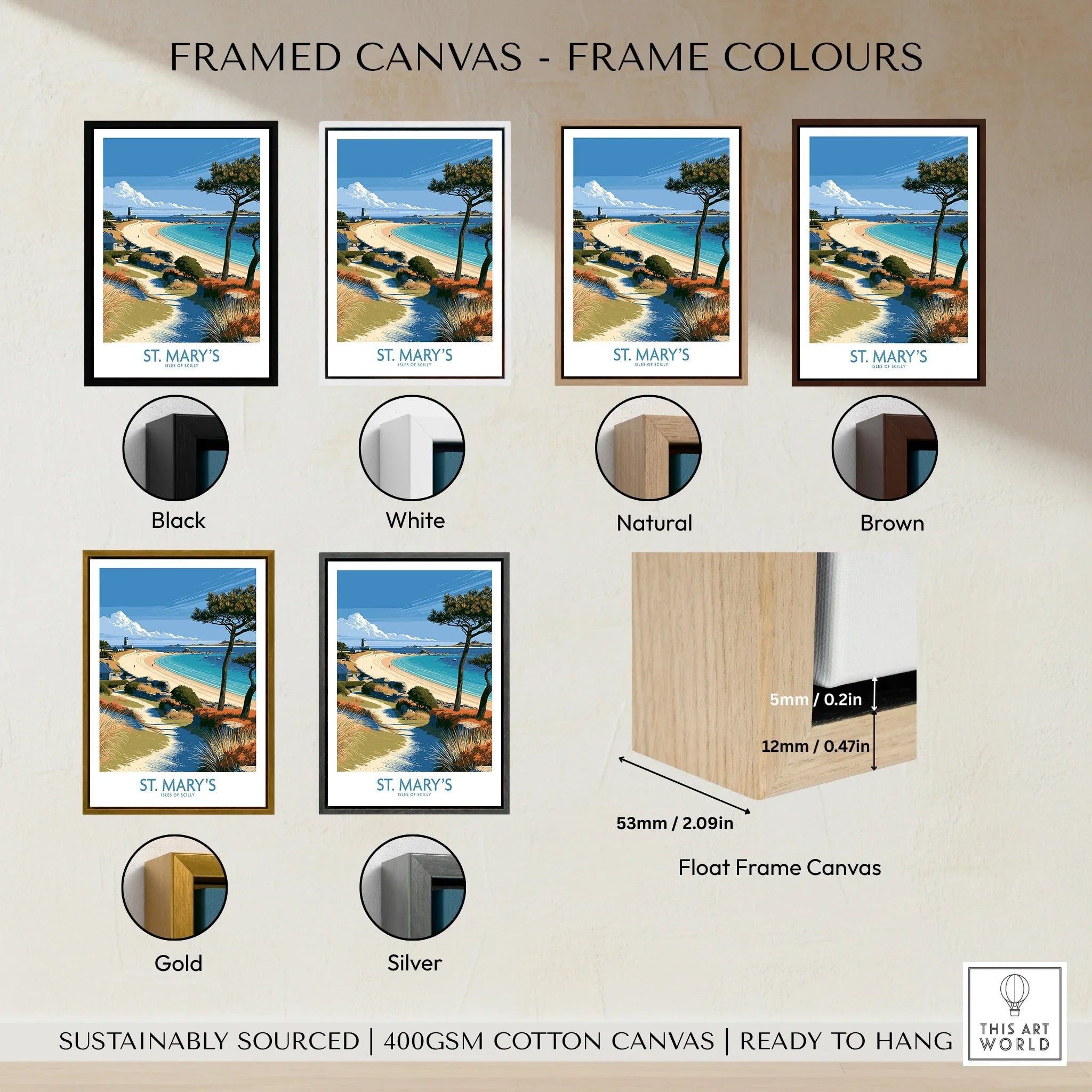 St Mary's Isles of Scilly Lighthouse Wall Art — framed canvas float frame colour options