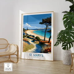 St Mary's Isles of Scilly Lighthouse Wall Art — large framed print room setting chair plant