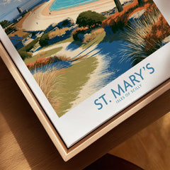 St Mary's Isles of Scilly Lighthouse Wall Art — closeup framed canvas natural wood floating frame
