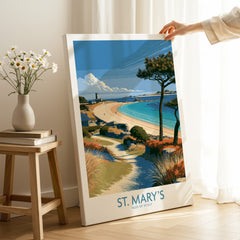 St Mary's Isles of Scilly Lighthouse Wall Art — canvas print mirror edge hand holding room setting