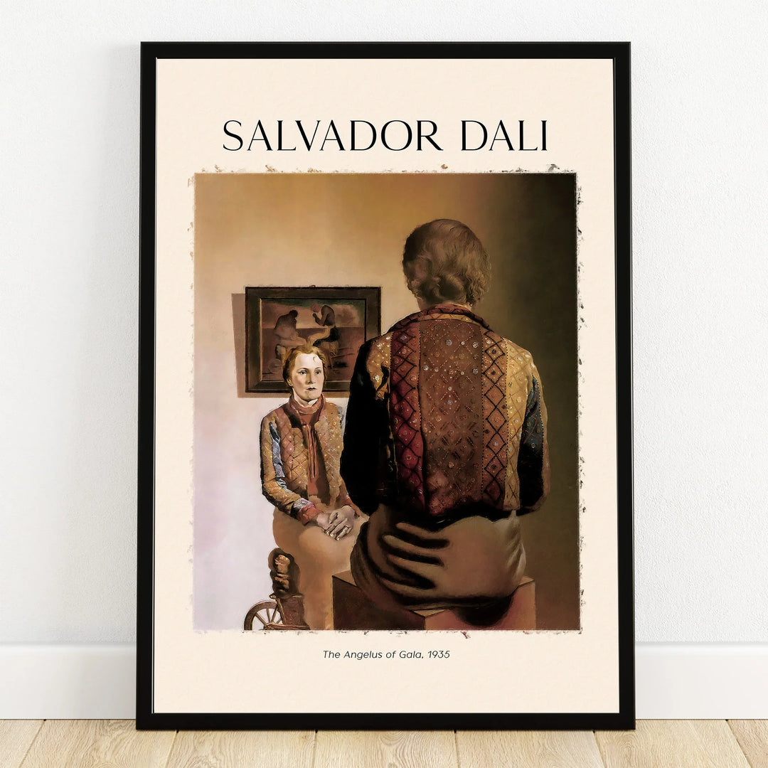 Framed Salvador Dali wall art print featuring The Angelus of Gala, surreal interior scene