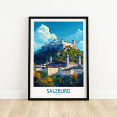 Salzburg Wall Art Poster showcasing the iconic fortress and picturesque scenery of Salzburg, Austria.