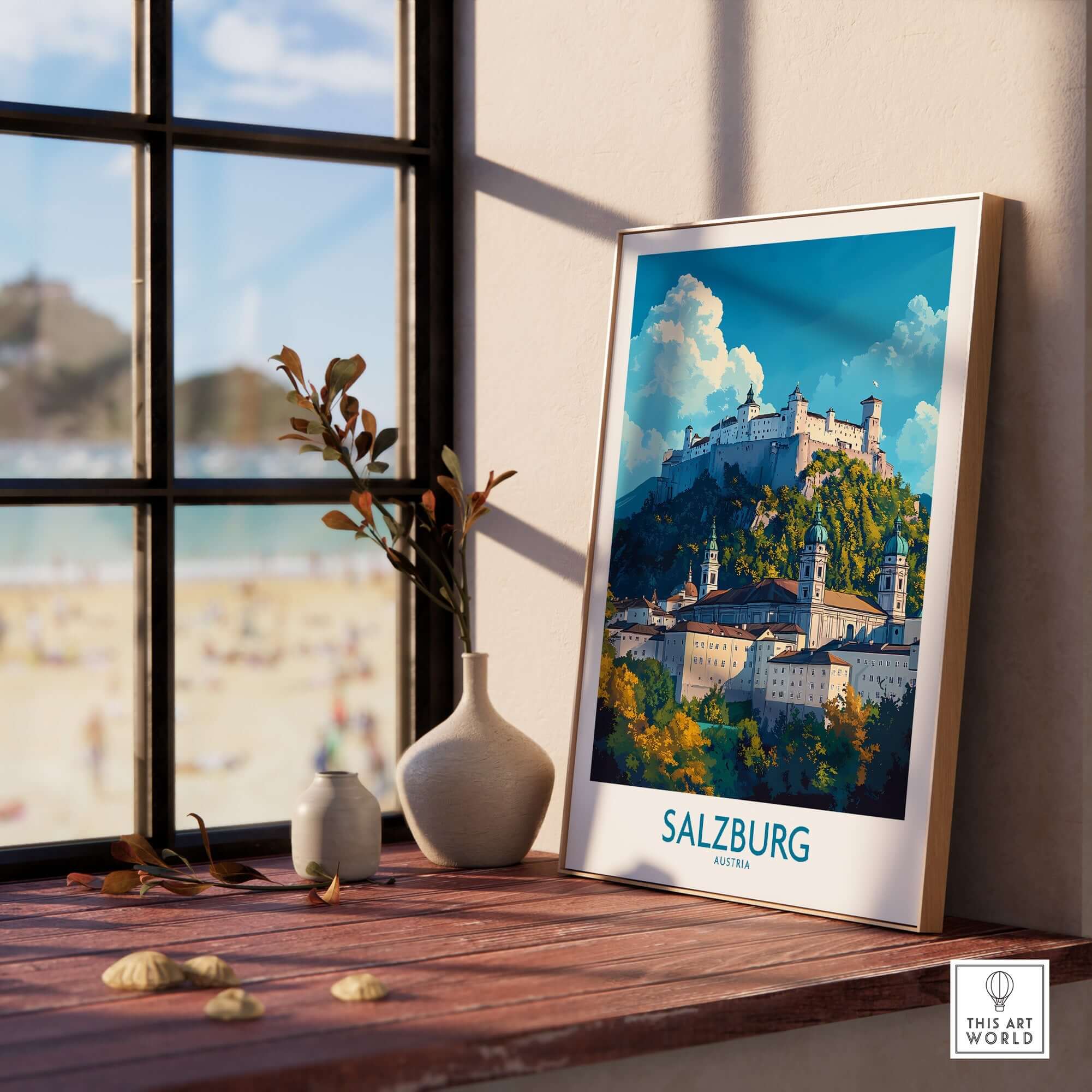 Salzburg Wall Art Poster showcasing the beauty of Salzburg, Austria with vibrant colors and intricate details.